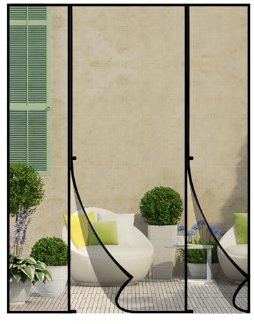 Yotache Fliegengitter Tür Magnet 150x212cm Fliegengitter Doppeltür Ohne Bohren, Insektenschutz für Schiebetür Balkontür, Reißfest, Fokussierte Magnete für Schnelleren Verschluss, Schwarz