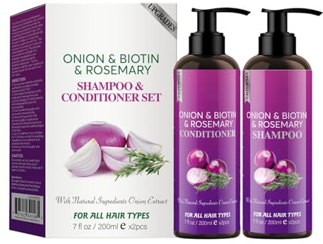 Rosmarin Shampoo – 200 ml lök hårvårdsset | volymschampo balsam duo | fuktgivande anti-håravfall vård | för män kvinnor hårbotten förstärkning daglig användning