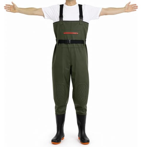SUNNYNEST Chest Waders with Boots Rain Trouser Waterproof PVC | Fishing Waders with Adjustable Suspenders, Anti-Slip Sole Pond Waders for Men Women Unisex (42 Shoe size)