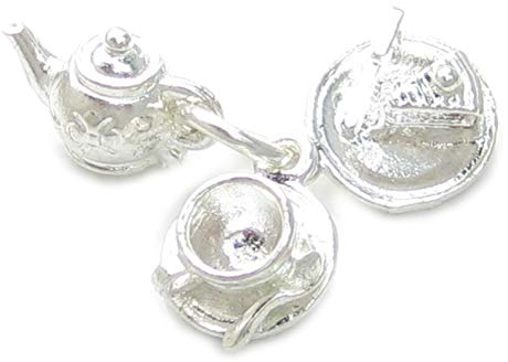 Assiette de tasse de thé de théière avec charme en argent sterling de gâteau .925 x1 charmes de tasse de thé