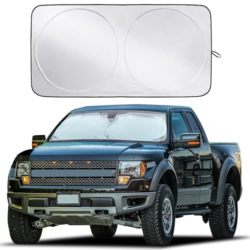 EcoNour Truck Windshield Sun Shade with Storage Pouch | Reflective 240T Material Sun Shield for UV & Heat Protection | Foldable Windshield Cover | Must-Have Truck Accessories | X-Large (69x35)