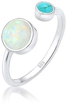 Elli Ring Damen Boho Offen Verstellbar mit Opal und Howlith Edelstein | 925 Sterling Silber