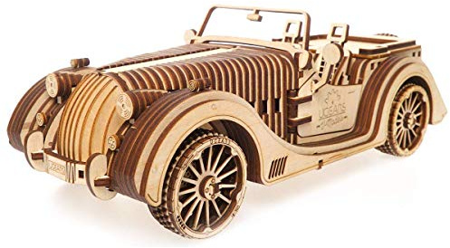 UGEARS VM-01 Roadster-Fahrzeug – Vatertagsgeschenk, 3D-Holzkunst DYI – Lustige Projekte für Erwachsene Mechanisches 3D-Arbeitsmodell – Sperrholzmaterial mit integriertem Getriebe Geschenk