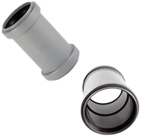 HT Doppel Muffe Verbinder mit Anschlag für Rohr Außendurchmesser 110mm 11cm DN110 DN100 mit 2 Steck Muffen + Gummi Dichtungen Abwasser Abfluss Leitung Kunststoff PP grau Kupplung