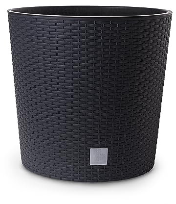 HappyFlower MultiProject Blumentopf Pflanzkübel inkl. Einsatz rund Rattan-Optik 4 Größen 4 Farben Übertöpfe (400, Schwarz)