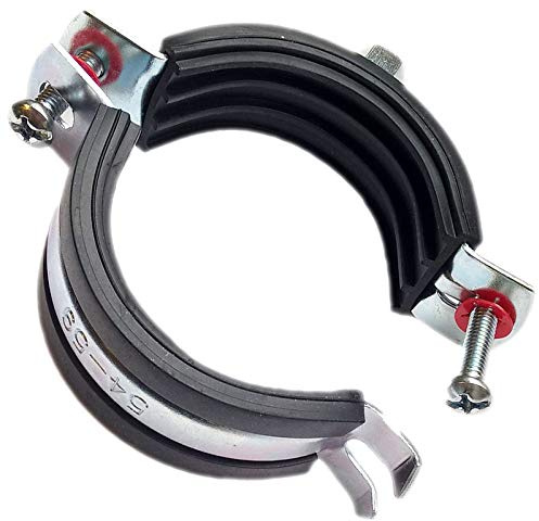 MegaHaustechnik 5 Stück 2-Schrauben-Rohrschellen aus Stahl verzinkt, Spannbereich 38 bis 43mm Rohr-Außendurchmesser 1 1/4 Zoll, mit Schallschutz, mit M8 Gewinde-Mutter, Schraubrohrschelle