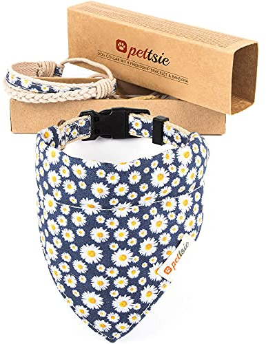 Pettsie Hundehalsband mit Bandana Tuch und Freundschaftsarmband, einstellbare Größen XS, S, M und L, tolles Geschenk für Hundeliebhaber in attraktiven Verpackung, S, Dunkelblau