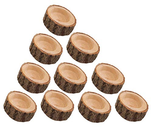 POFET Lot de 10 Bougeoir Bois Bougeoir Chandelier Naturel Support pour Bougie Chauffe-Plat pour Decoration Mariage Champetre,Saint-Valentin,Maison, Fête, Bar S