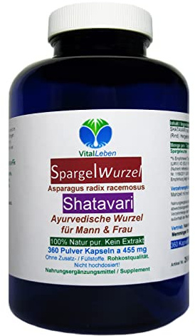 SPARGEL Wurzel SHATAVARI 360 Pulver Kapseln - ASPARAGUS Wirkung nach Ayurveda & Hildegard von Bingen - ADAPTOGEN & natürlicher STRESSKILLER - NATUR PUR - OHNE ZUSATZSTOFFE!! 26840-360