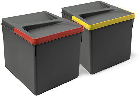 Emuca - Pattumiere per cassetto, contenitori Raccolta differenziata per Base rifilabile, Kit di 2 cestini di Altezza 216mm e capacità 12 Litri