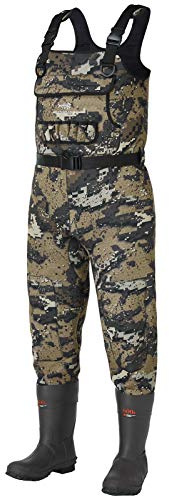 BASSDASH Bare Camo Neoprene Chest Fishing Hunting Waders for Men with 600 Grams Insulated Rubber Bootfoot