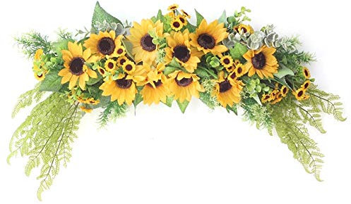 BFYDOAA Künstliche Sonnenblumen-Girlande, Blumengirlande, künstliche Blumen, Sonnenblumenkranz, handgefertigte Girlande für Spiegel, Zuhause, Hochzeit, Party, Türsturz-Dekoration