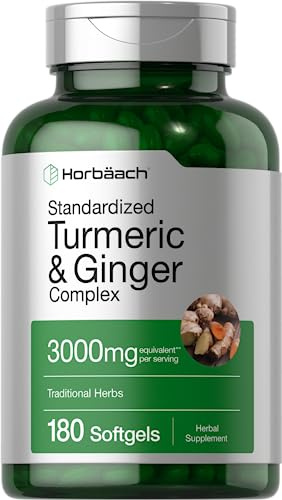 Horbäach Turmeric and Ginger Supplement | 180 Softgel Pills | with Black Pepper Extract | Non-GMO, Gluten Free Supplement
