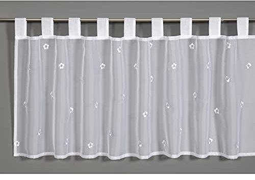 Gardinia Bistro-Gardine mit verdeckten Schlaufen, Transparent, Lichtdurchlässig, Scheibengardine, Voile mit Streublumen-Stickerei, 140 x 48 cm, Weiß