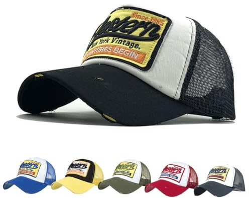 CheChury Cap Summer Half Mesh Hats for Men Women Embroidered Baseball Cap Casual Hats Hip Hop Trucker Caps Washed Cap,One Size,Black