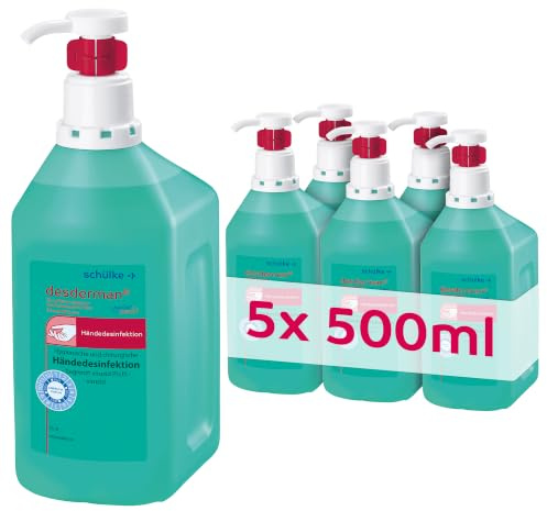Schülke Desderman | 5 x 500 ml Hyclick | Händedesinfektionsmittel | Desinfektionsmittel mit integriertem Pumpspender