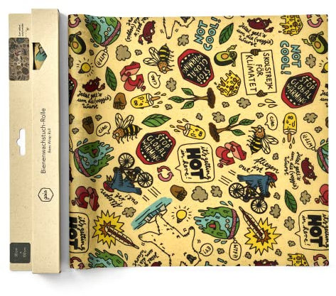 Gaia Rouleau de cire d'abeille bio - 300 x 10 cm - Film de rechange durable - Fabriqué à la main en Allemagne - Lingettes pour aliments et pain (climat)