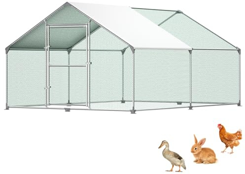 XMTECH Hühnerstall 3x4x2 m, Geflügelgehege PE-Dach, Freilaufgehege | Verzinkter Stahlrahmen, wetterfest, mit Tür & Schloss für Hühner, Enten, Gänse und Kaninchen