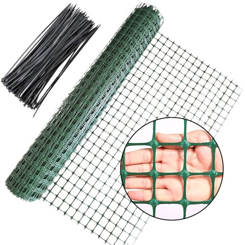 Kunststoff-Gitterzaun, Gartenzaun, Absperrzaun für Hunde, 1 x 10 m, Schneefaun, strapazierfähig, Tierbarriere, Gartenzaun, wiederverwendbar, temporärer Zaun für Geflügel (1 x 10 m, grün)