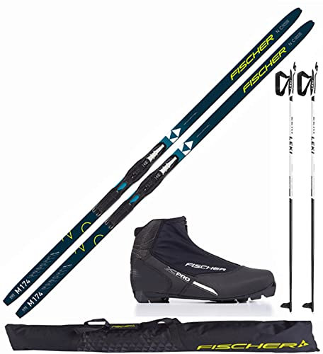 Fischer Langlaufski-Set Comfort Cruiser + Bindung + Schuhe + Stöcke + Skisack (XL, mehrfarbig, 189cm Länge - ab 95kg Körpergewicht)