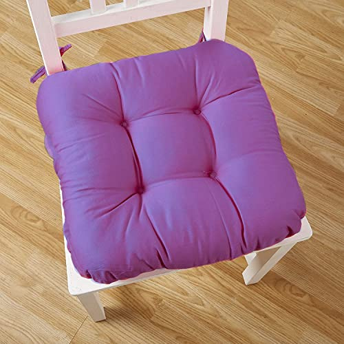 The Duvet & Pillow Company DINING/GARDEN CHAIR SEAT PAD CUSHIONS | 100% Cotton | Non-slip Tie Fastening | 8 COLOURS | 2 or 4 Pack | MADE IN UK (2 Pack, Purple)