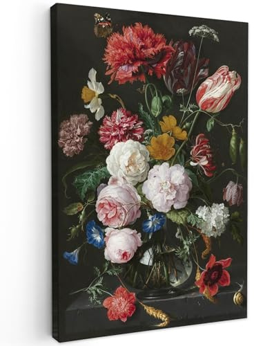 MuchoWow© Wandbilder Groß XXL Schlafzimmer Home Deko Wohnung Bild | 80x120 cm - Wohnzimmer Fotoleinwand Wand Bilder Leinwand Wall Decor Blumen - Blumenstrauß - Jan Davidsz. de Heem - Kunstdruck