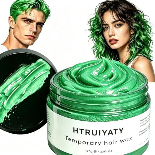 Temporäre Haarfarbe Grün,Bunter Haarwachs für Männer und Frauen,Natürliche Frisur Haartone Wachs,Haarfärbemittel Haare Wax für Party Cosplay Halloween 4,23 Unzen