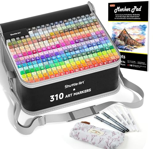 Shuttle Art 310 bunte Doppelseitige Alkohol Markers | Alkohol Stifte Set mit Blender, Fineliner, weiße Textmarker und Federmappe, Twinmarkers für Kinder&Erwachsene zum Zeichnen