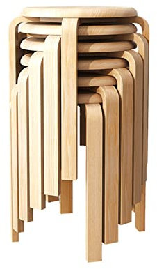 KUMIAO 6er Set Stapelbare Bugholz Hocker - Moderne Runde Holzhocker für Küche, Esszimmer, Home Office, Pub, Wohnzimmer - rutschfeste Fußpolster, rückenfreie Thekenstühle