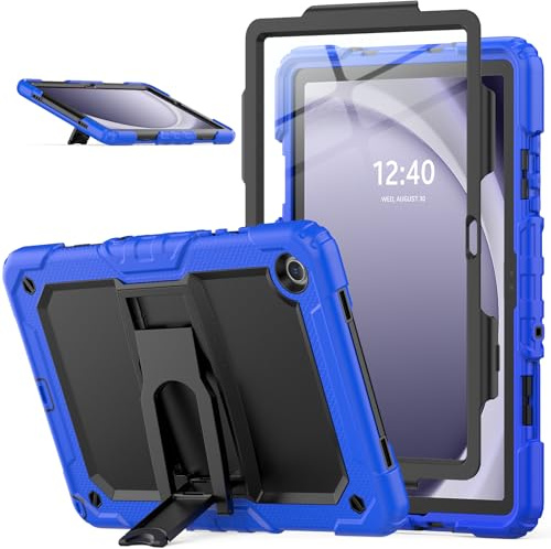 SEYMAC stock Case for Samsung Galaxy Tab A9 Plus / A9+ 11 Inch 2023 (SM-X210/X216/X218), Full-body Shockproof Cover with Screen Protector & Folding Stand for Samsung A9 Plus Tablet Case, Blue