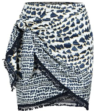 ZAFUL Slit Skirt for Women Ethnic Paisley Printed Tie Side Sarong-Style Bodycon Mini Short Skirt for Beach Night Out Party(Boho-Navy Blue,XL)