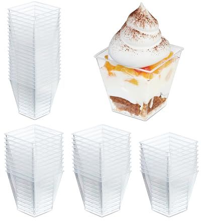 Relaxdays dessertskålar set om 50 stycken, 240 ml, återanvändbara, dessertskål för EIS & Tiramisu, plast, transparent