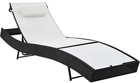 ULUYYUC Rattan-Liegebett Sonnenbank Tagesbett-Überdachung Liege GartenSonnenliege mit Auflage Poly Rattan Schwarzgeeignet für Pools, Strände, Decks
