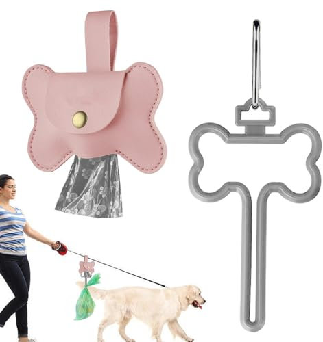 DMAIS Hundekotbeutelhalter - Hundekotbeutelspender aus Leder | Hundetaschenhalter für Leine, Metallhalter, Hundekotbeutelhalter, Hundekotbeutel