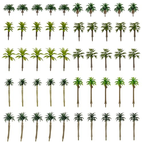 Cayway 50 PCS Patrón de Paisaje Palmeras, Palmeras de Coco Modelo, Modelo de Árbol Palmera, Árboles Palmeras Plastico para Modelo de Tren, Arquitectura Ferroviaria, Diorama, Paisaje