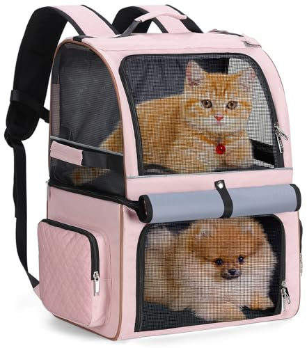 Lekebobor Doppelter Katzen-Rucksack für 2 Katzen, Doppel-Fächer, Haustier-Tragetasche für zwei kleine Katzen oder eine mittelgroße Katze, Katzentragerucksack, Hundetragerucksack, passend für bis zu