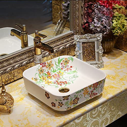 ROLTIN Lavabo da Bagno, lavabo da appoggio Pittura in Ceramica Arte Lavelli da Bagno per vasi da appoggio Lavabo da appoggio in Ceramica Colorata Lavabo da appoggio