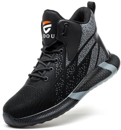 COOU Chaussures de Sécurité Montante Légère Basket de Securite Noir 46