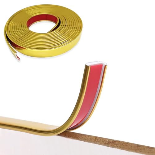 Bande de Chant U, 5M de Bandes de Chant Flexibles à décoller et à Coller, Auto-adhésives, pour Table, Restauration de Meuble (18mm, Or)