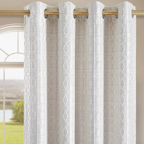 Cream and Silvery 100% Blackout Curtains 84 Inch Length 2 Panels, Jacquard Thermal Insulated Noise Reducing Grommet Drapes for Bedroom Living Room, 2pcs, 52 W x 84 L