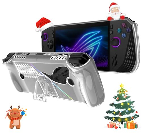 Miimall Compatible With ASUS ROG Ally X Clear Case with Stand, Shockproof Ultra-Thin Soft TPU Non-Slip Scratch-resistant Protective Cover for ROG Ally X Gamings Handheld Console 2024 Case-Transparent