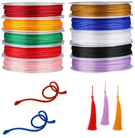 10 Rolls Nylon Cord, 0.8mm String for Bracelets, Chinese Knotting, Colored Beading for Braided Ropes, Jewelry Making, Beads, Wind Chimes (10 Colors)