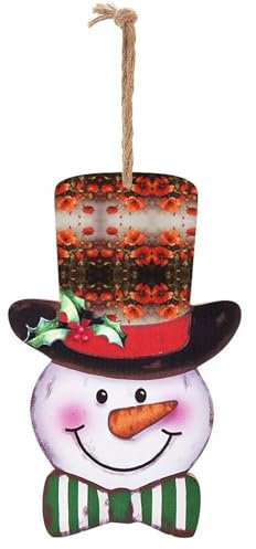 Urlaub Schneemann Holzschild mit Seil, Ölgemälde Rot Blumendruck Weihnachten Schneemann Holzschild Weihnachten Wandbehang Dekoration für Zuhause