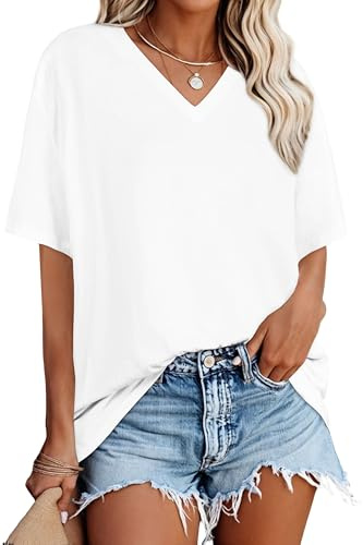 Oversized T Shirts For Women V Neck Summer Tops Loose Graphic Tees | soft and breathable, relaxed fit short sleeve basic tshirts, baggy floral printed tops, casual daily wear for lounging