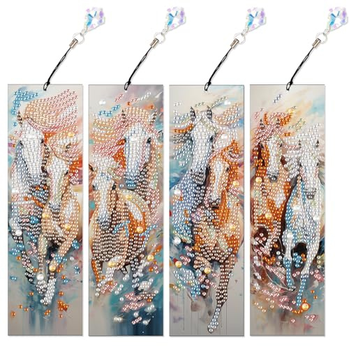 DCIDBEI 4 Pack Diamond Painting Lesezeichen Bunt Set Malen nach Zahlen Erwachsene Seite Markierungen Clip Bookmark Für Bücher Seitenmarkierungsclip Lesezeichen Lesen Zubehör Studenten Lehrer Pferd