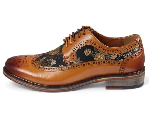 Scarpe Eleganti Brogue da Uomo in Pelle Marrone con Stampa Floreale - Ross