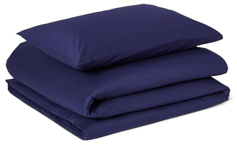Amazon Basics Set Copripiumino Singolo in Cotone Organico, 2 Pezzi, Copripiumino da 135 x 200 cm e 2 Federe da 50 x 80 cm, Blu navy