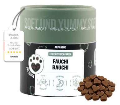 alphazoo Fauchi Bauchi 60g – Gesunder Snack für Hunde mit Leinsamen, Bierhefe & Lachsöl. Ergänzungsfuttermittel zur Unterstützung der natürlichen Darmflora und Verdauung. Für sensiblen Magen