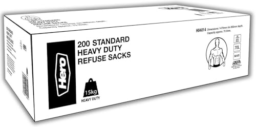 Hero 200 x Strong Bin Bags Liners 70L – Recycled Heavy Duty Refuse Sacks | Easy Dispense Box | Eco-Friendly Black Bin Liners for Household, Garden & Commercial Use
