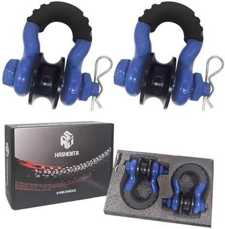 HASHENTA Upgraded Snatch Block,2 Pack 3/4 D Ring Shackle 41887lbs Breaking Strength with Towing Pulley Ring,for Off Road Jeep Truck ATV & UTV Vehicle Recovery (Bule)